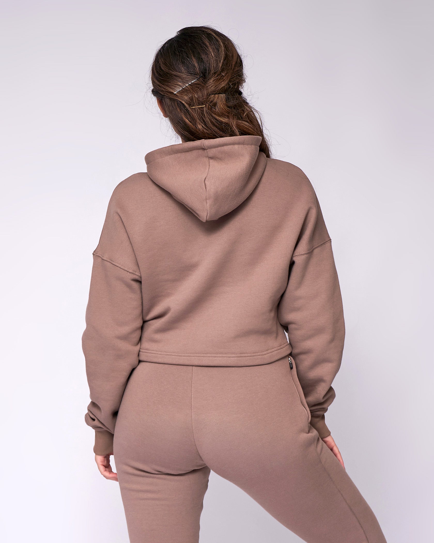 Essential Cropped Hoodie Walnut