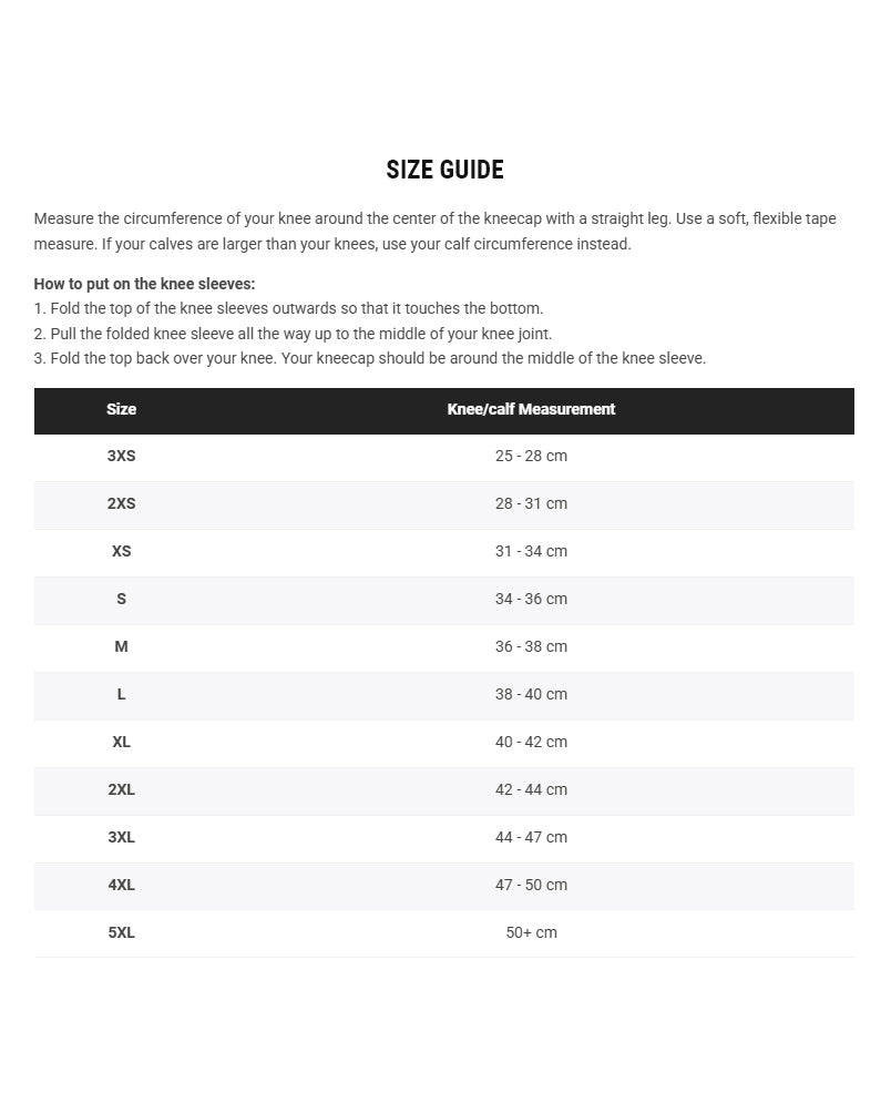 Fortex Knee Sleeves Size Guide